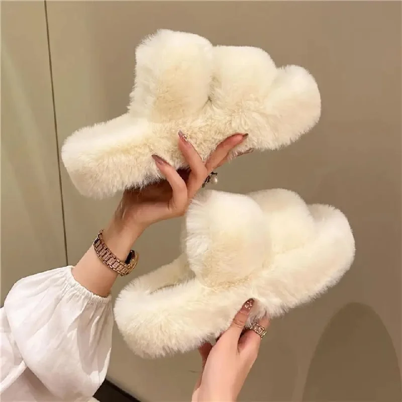 Slippers for cool naps -Mia Cute  Fuzzy Slippers in White