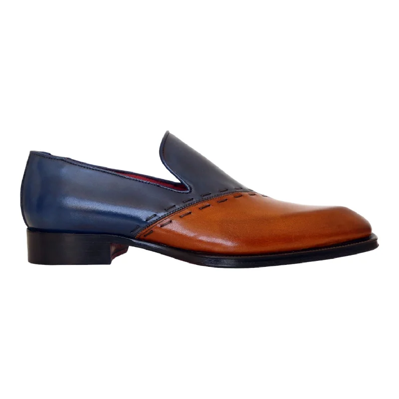 Lightweight loafers for sunny trips-Emilio Franco Vittorio Men's Shoes Gold/Blue Calf-Skin Leather Loafers (EF1241)