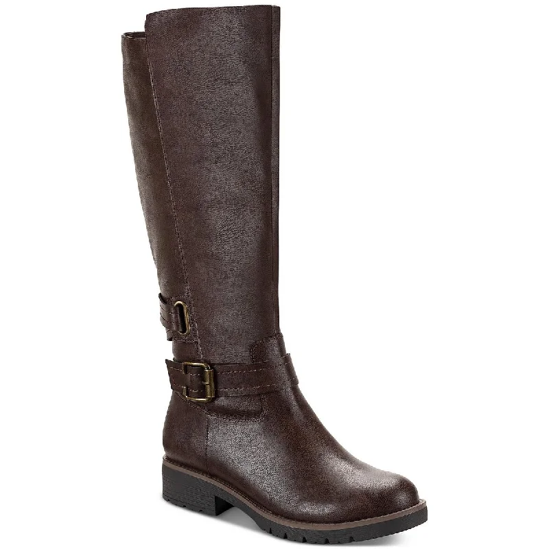 Boots for cozy indoor evenings -Sun + Stone Womens Blakelyy Faux Leather Buckle Knee-High Boots