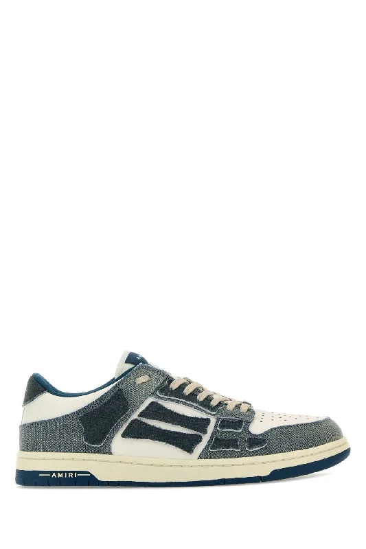 Durable athletic shoes for rugged jogs-AMIRI Two-tone Denim and Leather Skel Sneaker for Men