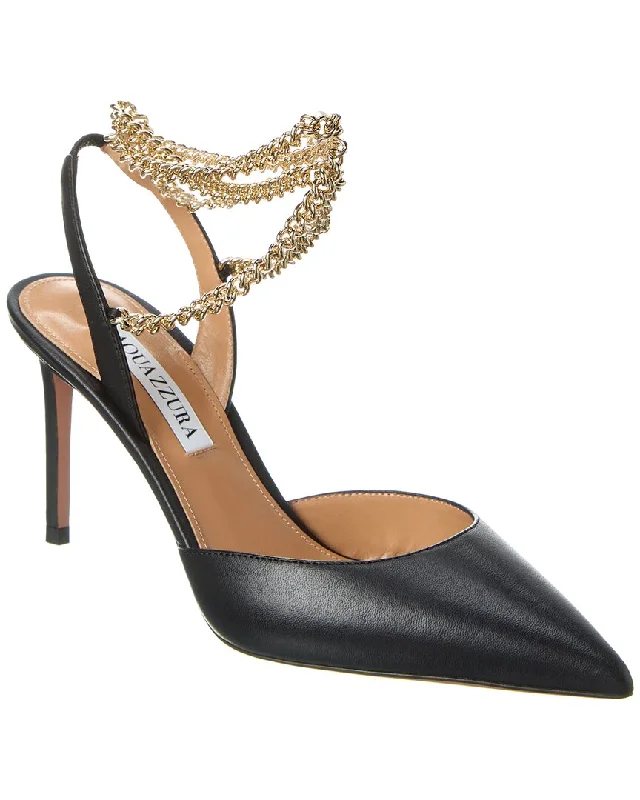 High heels with slim profile -Aquazzura Flash 85 Leather Slingback Pump