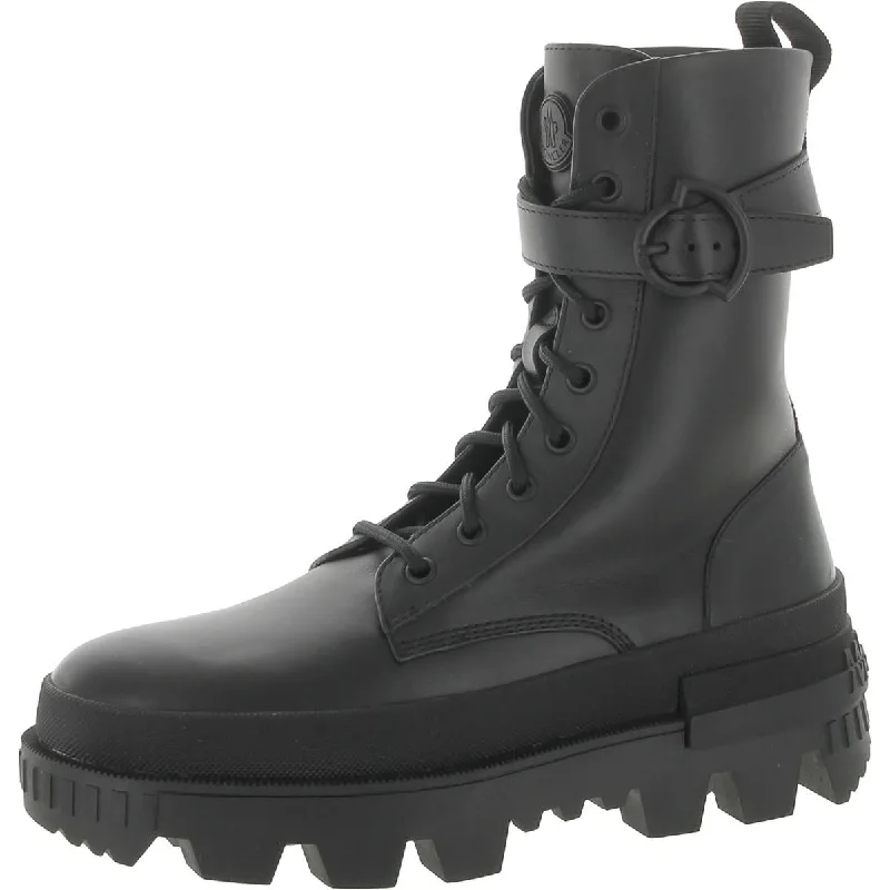 Boots for men with leg fatigue -Moncler Womens Carinne Leather Lug Sole Combat & Lace-up Boots