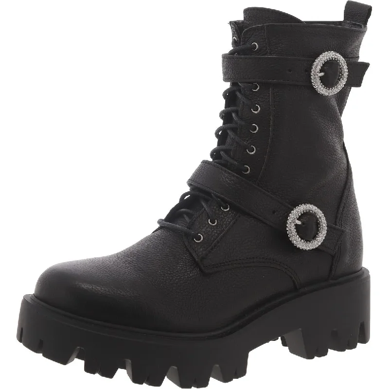 Boots for casual snow vibes -Charles David Womens Rhinestone Buckle Combat & Lace-Up Boots