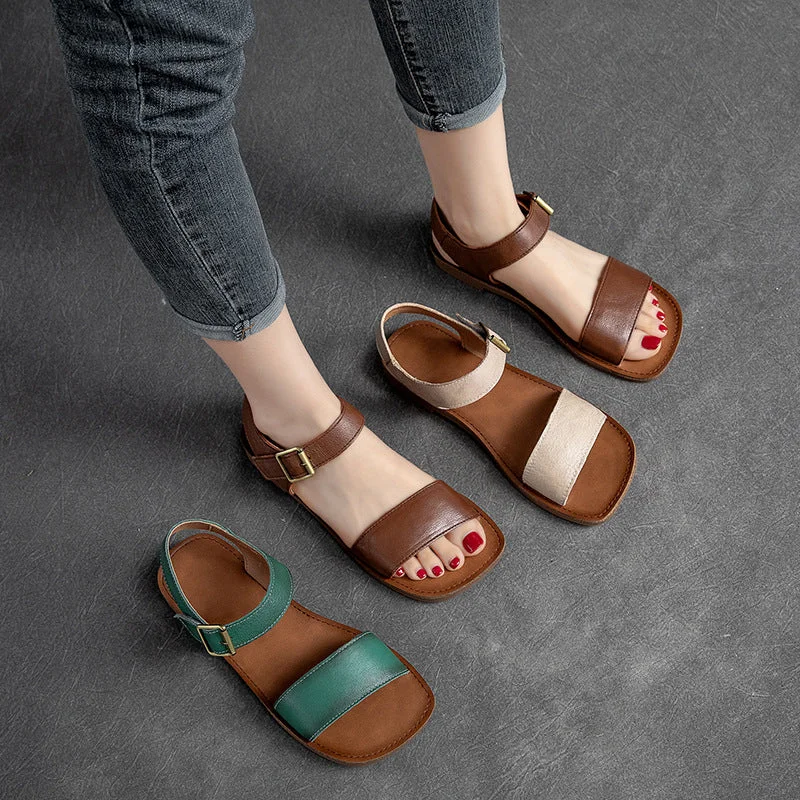 Premium sandals for coastal retreats-Women Summer Retro Casual Leather Buckle Flat Sandals