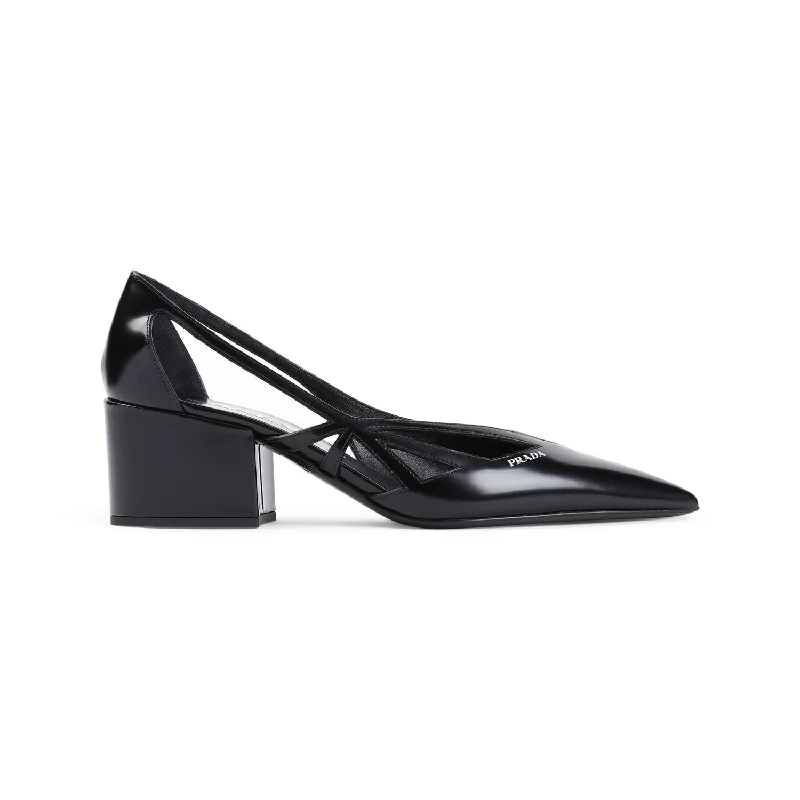 Classic black high heels for work -PRADA Elegant Leather Pumps with Cut-Out Details