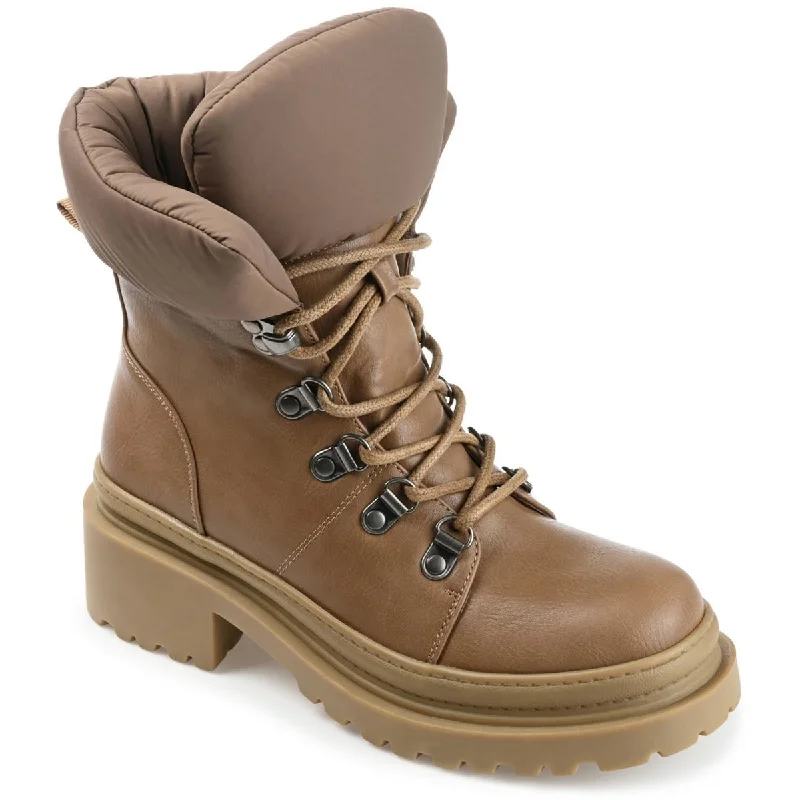 Boots for casual frost dinners -Journee Collection Womens Faux Leather Lug Sole Combat & Lace-Up Boots