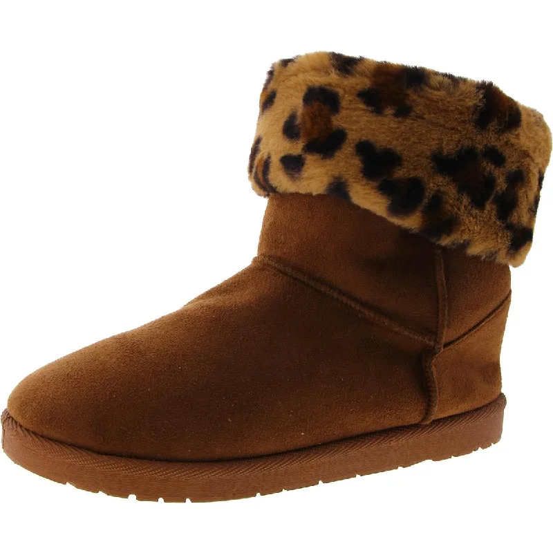 Boots for weekend snow trips -Olivia Miller Womens Faux Suede Round Toe Shearling Boots