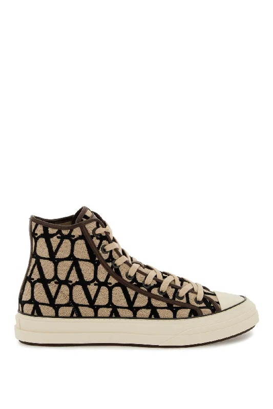 Lightweight athletic shoes for fast runs-VALENTINO GARAVANI Iconographic High-Top Luxury Sneakers with Gold Detail