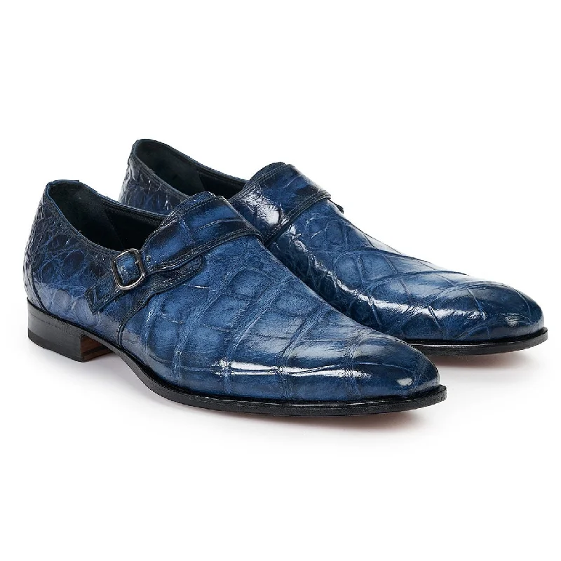 Best loafers for office style-Mauri Men's Nocciolo Caribbean Blue Alligator Body Loafers 4849 (MA4802)