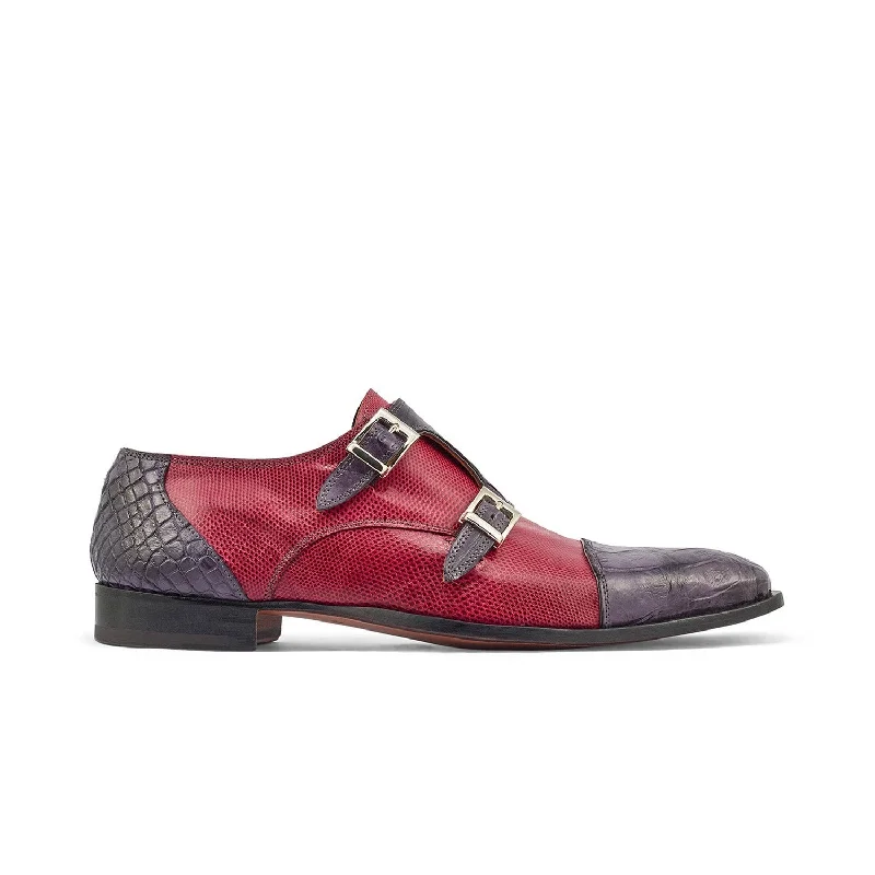 Trendy loafers for sleek trends-Mauri 4560/2 Madison Men's Shoes Charcoal Gray & Ruby Red Exotic Alligator / Karung Monk-Straps Loafers (MA5376)