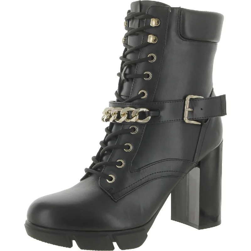 Boots with soft reflective accents -Nine West Womens Vilage Faux Leather Embellished Combat & Lace-up Boots