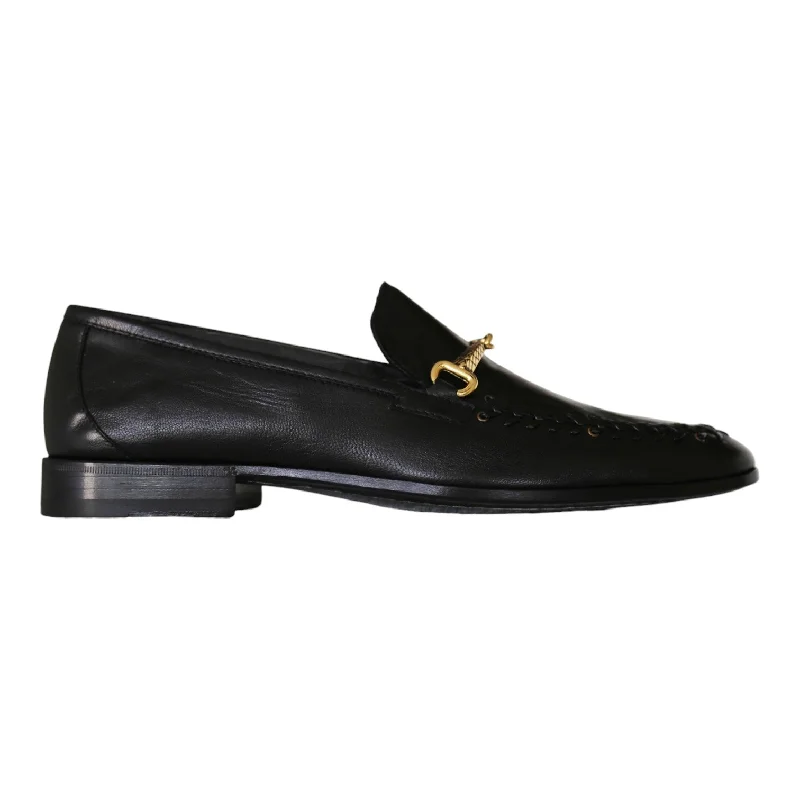 Soft loafers for warm steps-Roberto Cavalli 22505-A Men's Shoes Black Calf-Skin Leather Horsebit Loafers (RC1005)