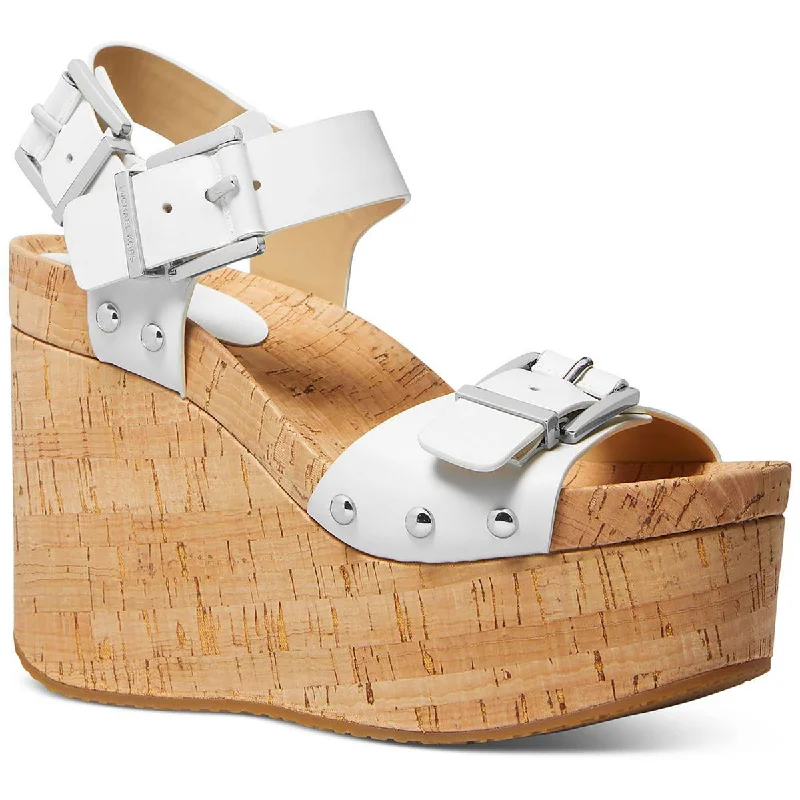 Stylish sandals for warm evenings out-MICHAEL Michael Kors Womens Colby Wedge Leather Slip On Wedge Sandals