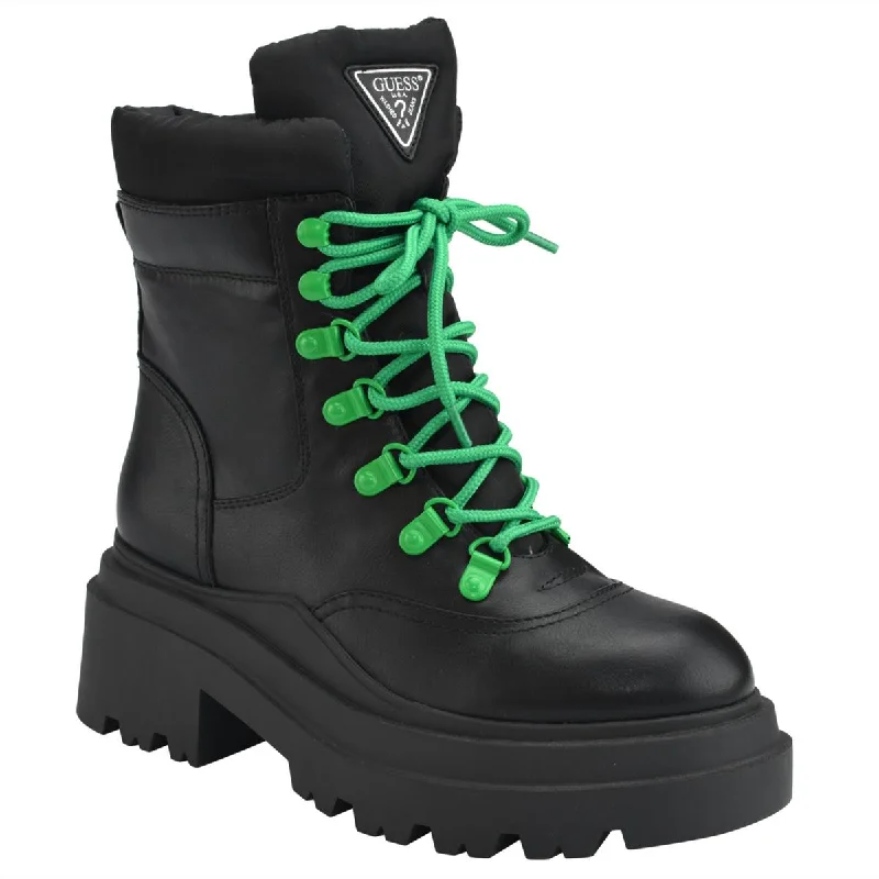 Boots with subtle reflective trim -Guess Womens Vaney  Faux Leather Almond Toe Combat & Lace-up Boots