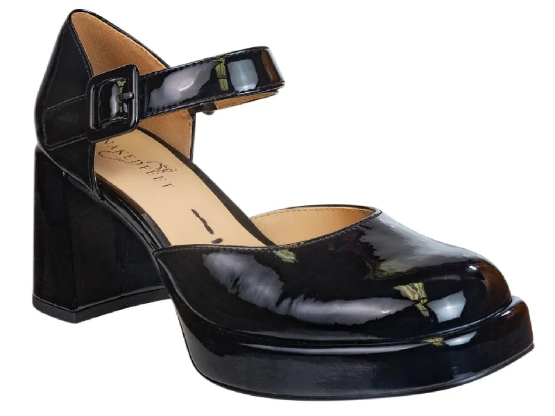 High heels with plump cushion -NAKED FEET - ESTONIA in BLACK PATENT Heeled Clogs