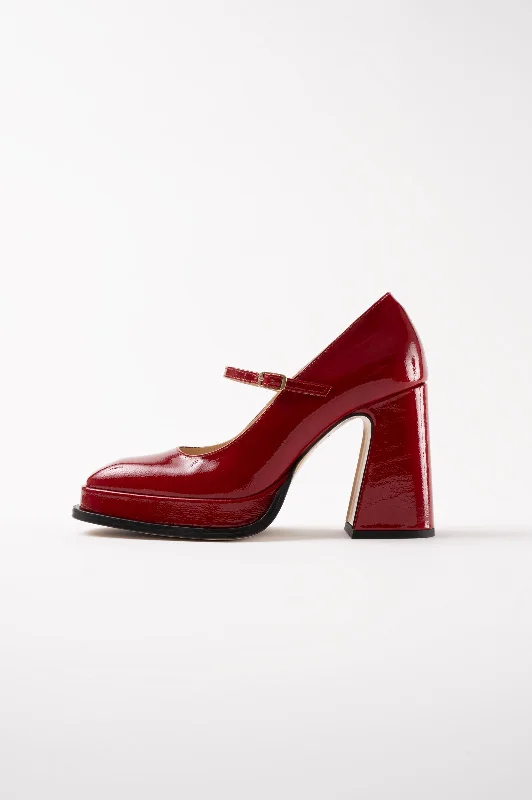 High heels with light fabric -CASILDA - Berry Patent Leather Mary Jane Pumps