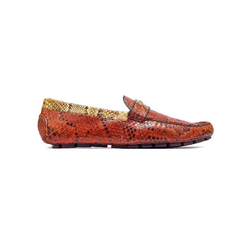 Cushioned loafers for soft support-Mauri 3448 Mamba Men's Shoes Gold & Dune Exotic Snake-Skin Driver Loafers (MA5329)