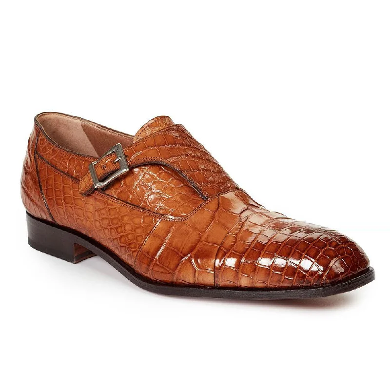 Cheap loafers for relaxed steps-Mauri 1069 Men's Handmade Brunei Alligator Hand-Painted Brandy Loafers (MA3003)