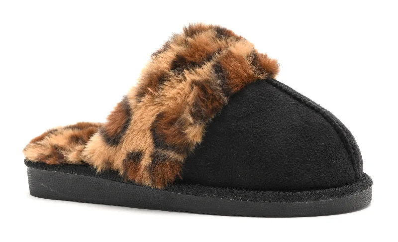 Slippers for indoor fun -Black Leopard Snooze Fuzzy Slippers