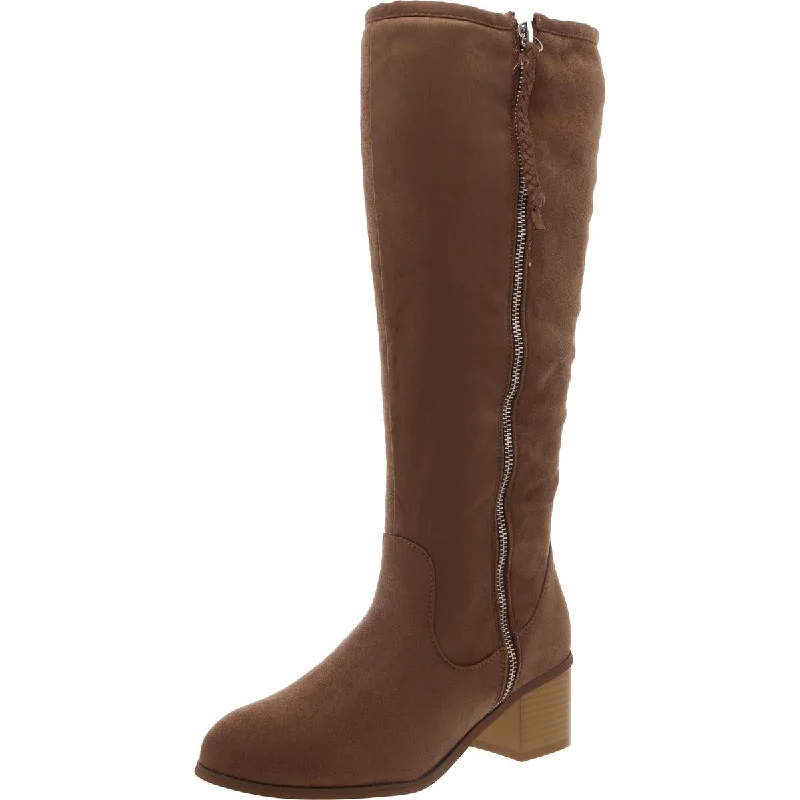 Boots for quiet indoor nights -Journee Collection Womens Suede Block Heel Knee-High Boots