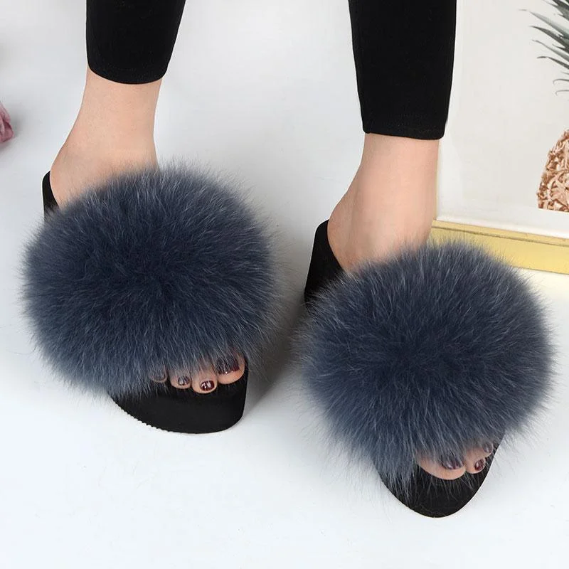 Slippers with spill-proof top -Women's Cute Plush Fox Fur Fluffy Slippers (25 Colors)