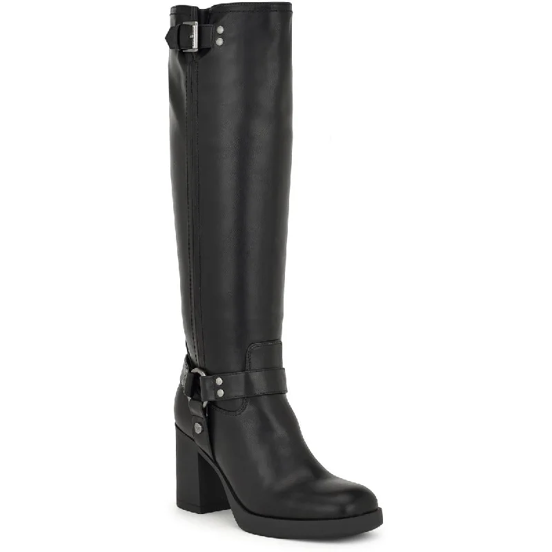 Boots for intimate snowy nights -Nine West Womens Caba 3 Faux Leather Block Heel Knee-High Boots