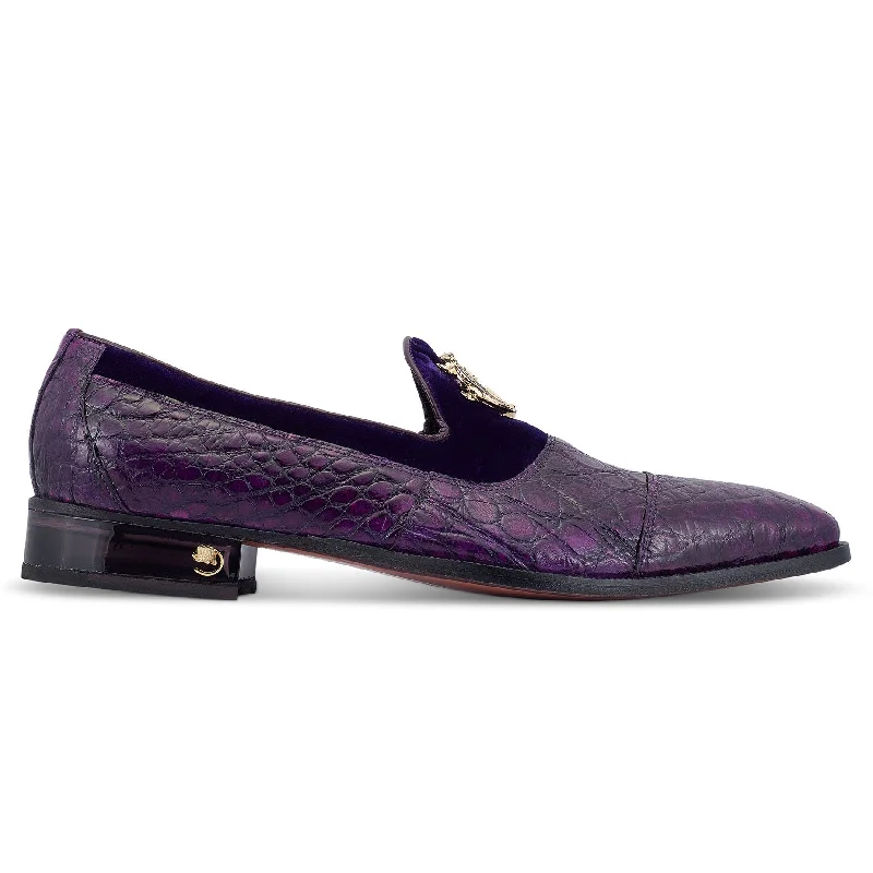 Comfortable loafers for sunny comfort-Mauri Count 3215 Men's Shoes Violet Exotic Alligator / Velvet Slip-On Loafers (MA5473)