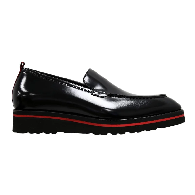 Comfortable loafers for daily steps-Valentino Deacon 19521 Men's Shoes Polished Calf-Skin Leather Slip-On Black Loafers (VAL1008)