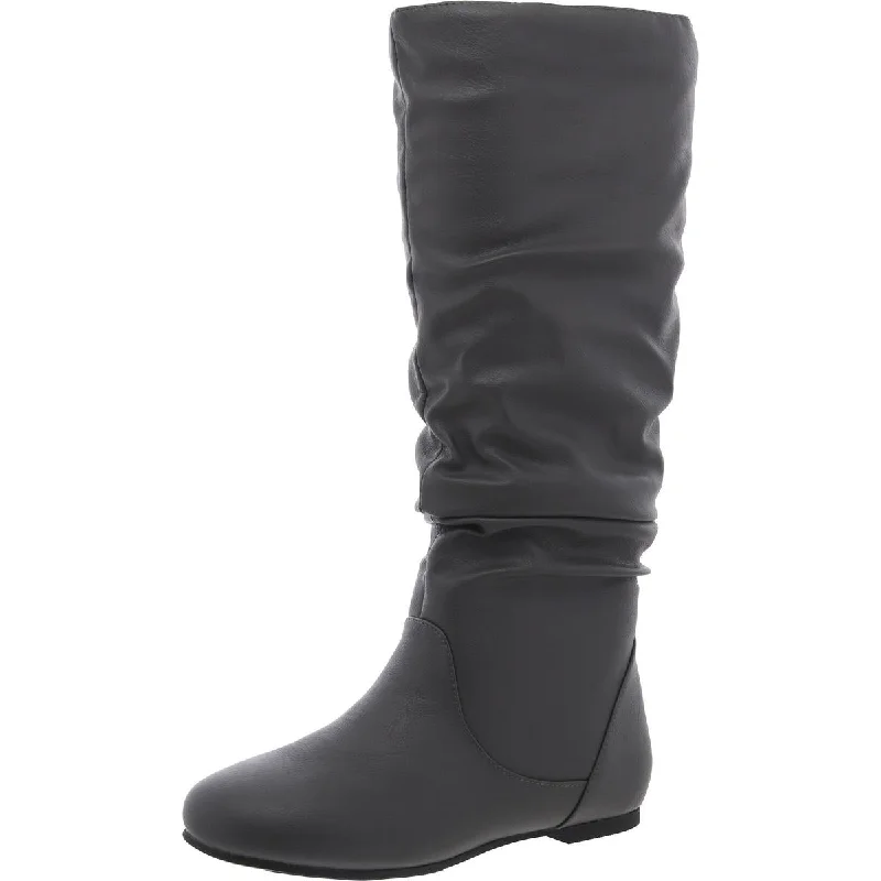 Boots with solid sole cushioning -Journee Collection Womens Faux Leather Round toe Mid-Calf Boots