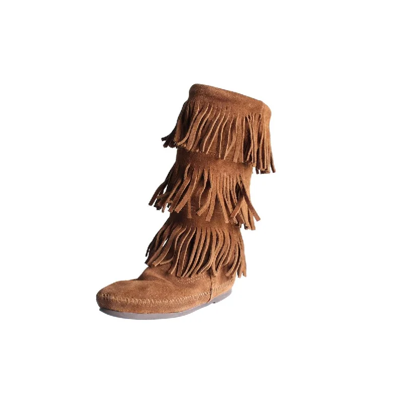 Boots for long frost meals -Minnetonka Womens Suede Fringe Mid-Calf Boots