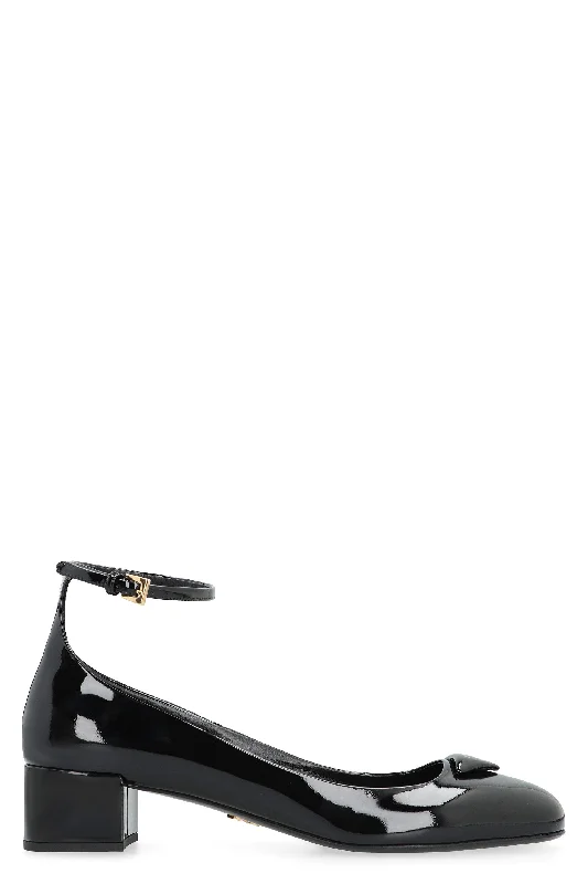 High heels with eco-leather finish -PRADA Elegant Patent Leather Pumps with Adjustable Ankle Strap