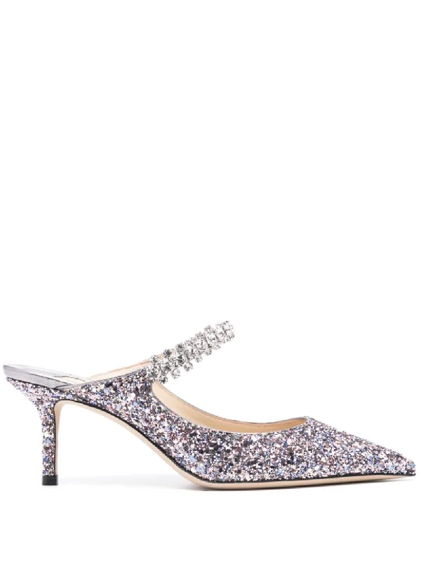 High heels with snug lining -JIMMY CHOO Mini Crystal Strap Glitter Heel Pumps