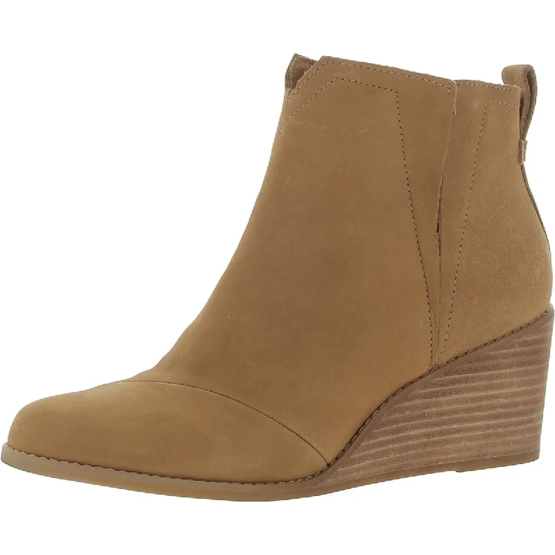 Boots with cushy outsole linings -Toms Womens Clare Leather Ankle Wedge Boots