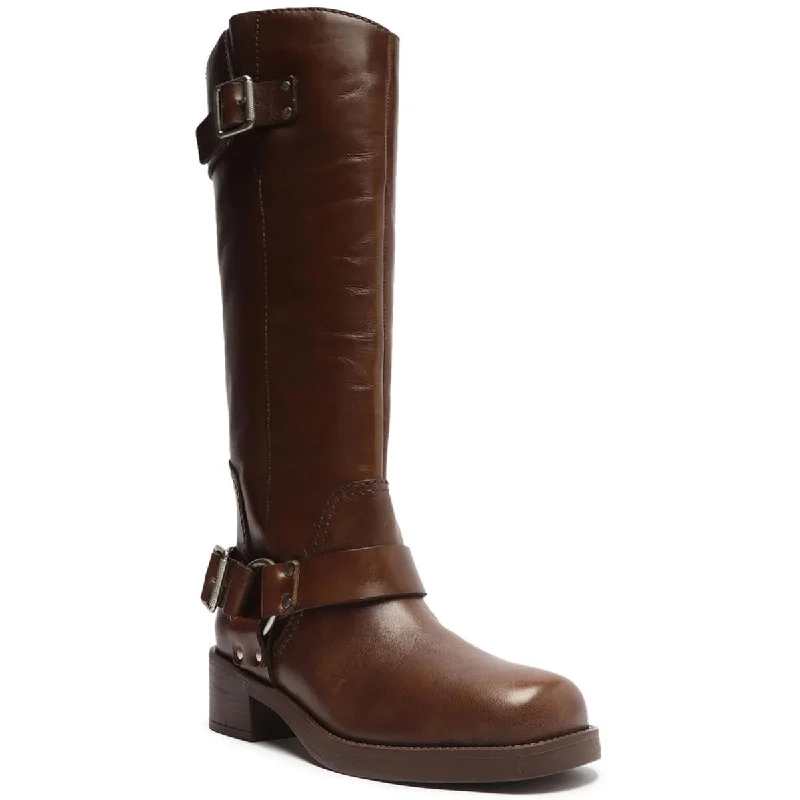 Boots with velvety soft linings -Arezzo Womens Clara Knee-High Leather Tall Motorcycle Boots