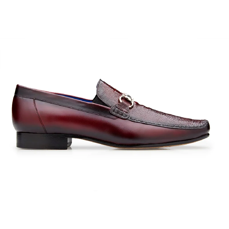 Stylish loafers for urban comfort-Belvedere Bruno 1026 Men's Shoes Dark Burgundy Exotic Ostrich / Calf-Skin Leather Horsebit Split-Toe Loafers (BV3073)