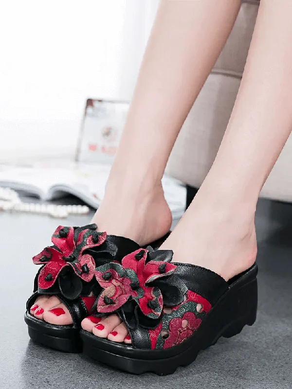 Babakud Women Summer Ethnic Blossom Platform Shoes