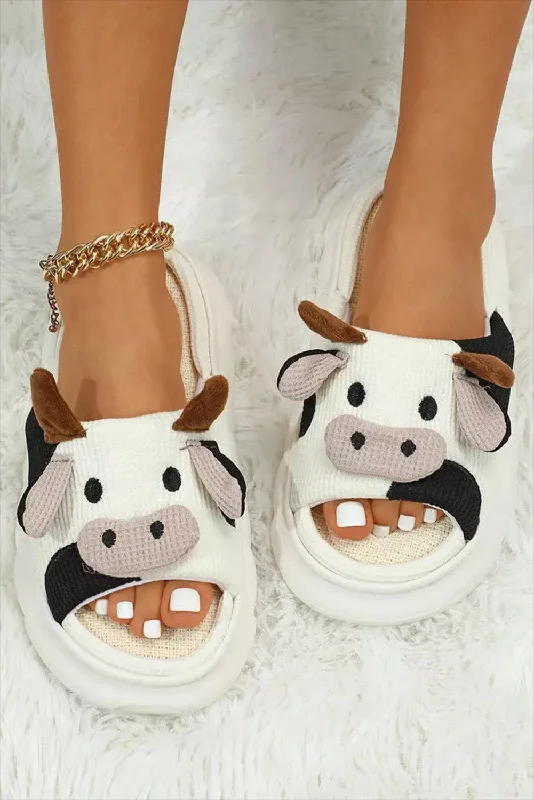 Slippers with good cushion -Bright White Cute Animal Pattern Open Toe Slippers