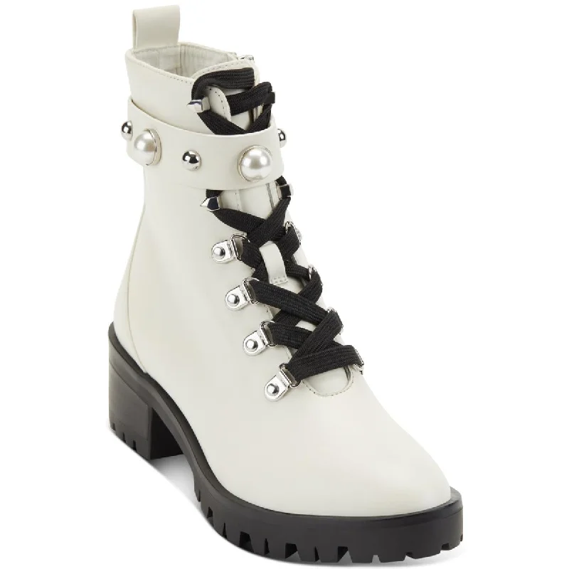 Boots with adjustable strap features -Karl Lagerfeld Paris Womens Perry Leather Embellished Combat & Lace-up Boots