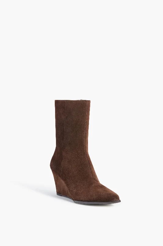 Boots with quirky fabric textures -Dark Brown Suede Gwyneth Wedge Boots