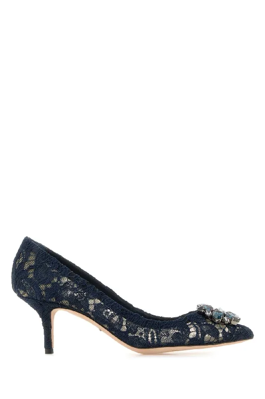 High heels with slim leather -DOLCE & GABBANA Elegant Lace Pumps with 6.5 cm Heel Height