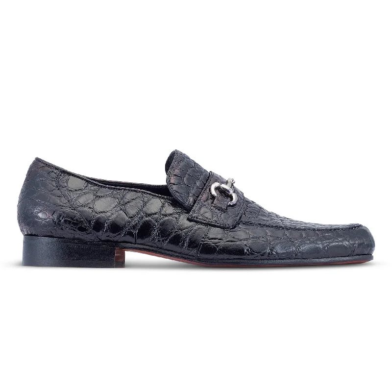 Stylish loafers for evening steps-Mauri Executive 4885/2 Men's Shoes Black Alligator Split-Toe Horsebit Loafers (MA5478)