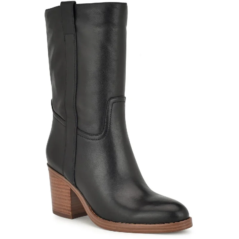 Boots with dense padded comfort -Nine West Womens Hess Faux Leather Block Heel Mid-Calf Boots