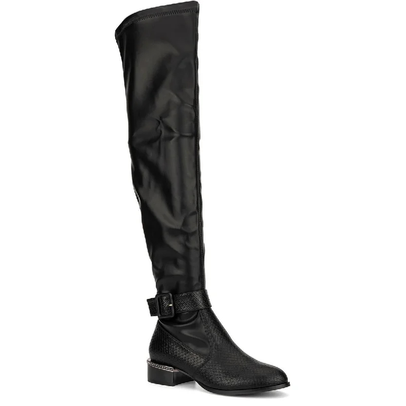 Boots with extra cushioned footbeds -Olivia Miller Womens  OMRA 8110 Faux Leather Round toe Thigh-High Boots