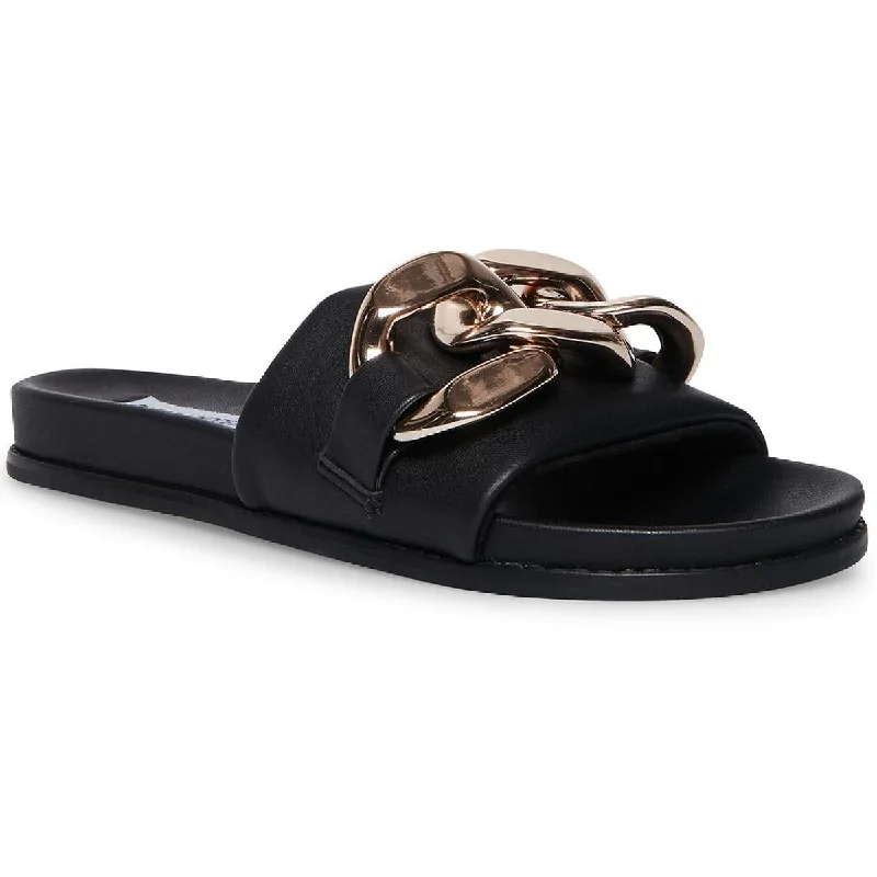 Fashionable sandals for warm shore nights-Steve Madden Womens Delay Faux Leather Embellished Slide Sandals