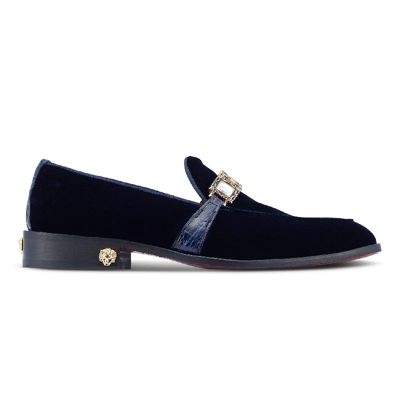 Slip-on loafers for easy steps-Mauri Lavish 4940/2 Men's Shoes Wonder Blue Exotic Alligator / Velvet Slip-On Loafers (MA5470)