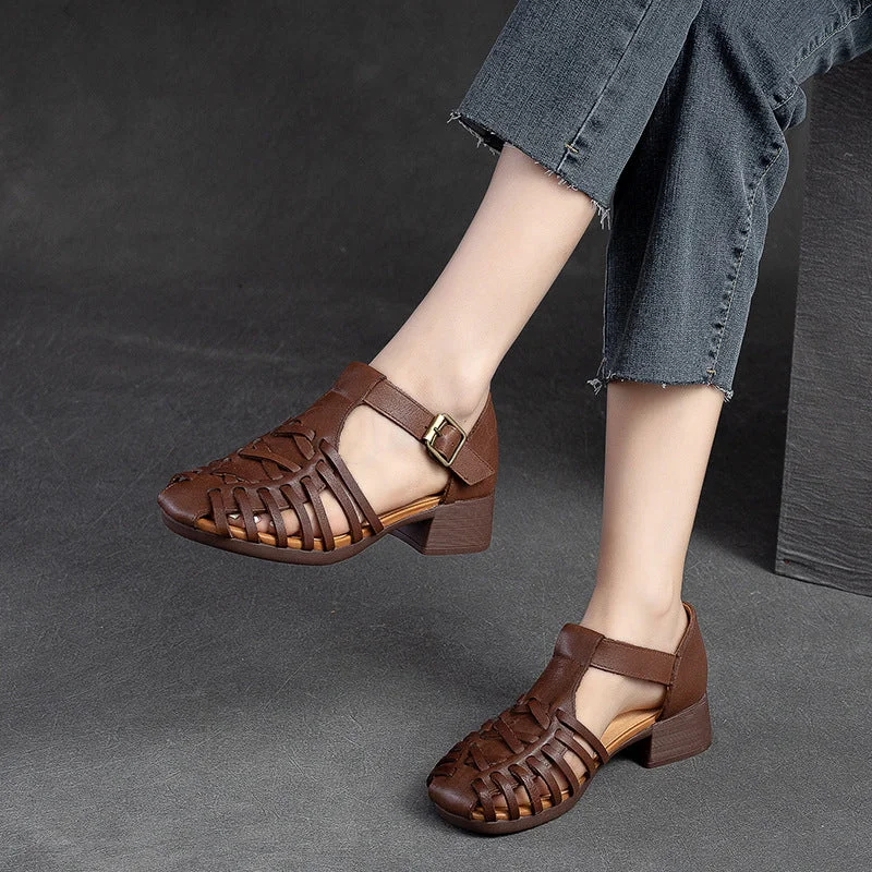 Fashionable sandals for warm beach strolls-Women Summer Retro Handcraft Plaited Leather Sandals