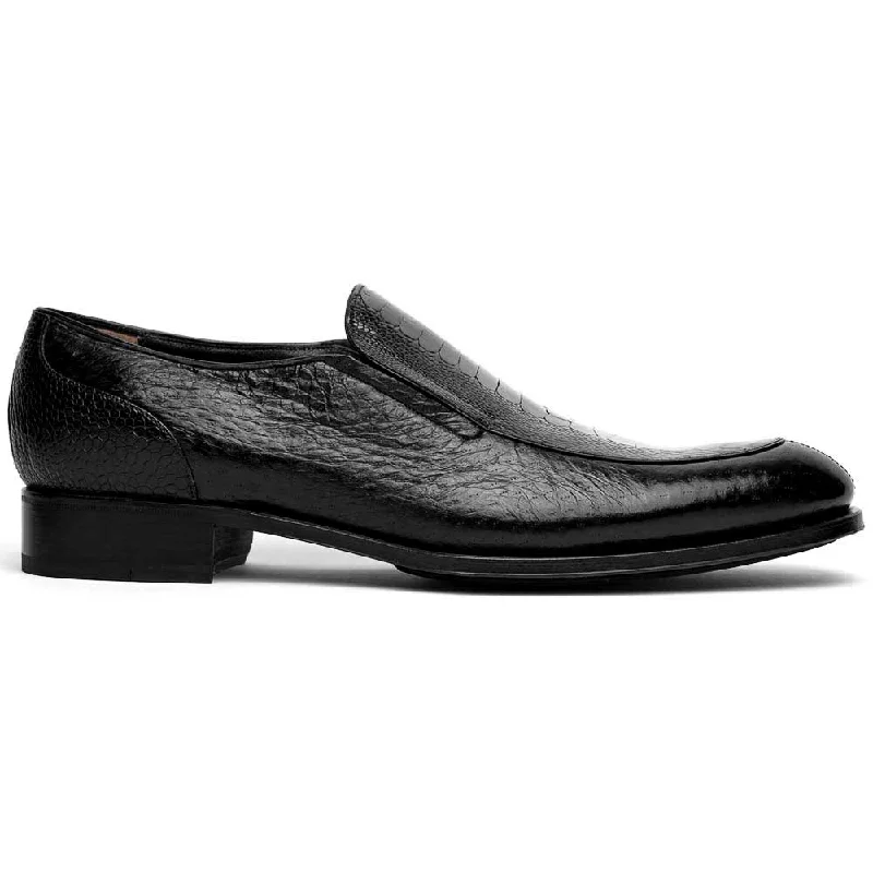 Stylish loafers for evening trips-Caporicci 3324 Men's Shoes Black Exotic Ostrich / Peccary Slip-On Loafers (CAP2004)