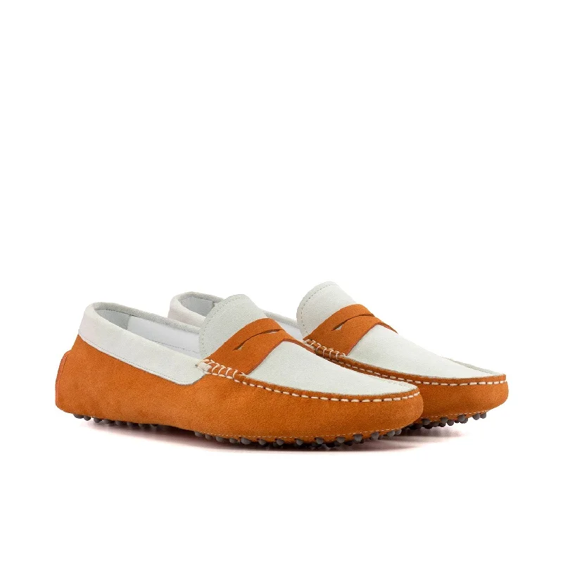 Comfortable loafers for sunny wear-Ambrogio Luxury Men's Shoes White & Orange Suede Leather Driver Loafers (AMB2541)