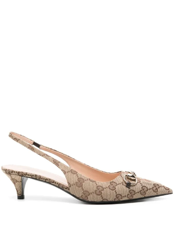 High heels for cool weather style -GUCCI Signature Slingback Pumps with Kitten Heel - 45mm