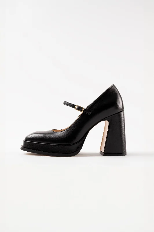 High heels with odd print -CASILDA - Black Leather Mary Jane Pumps